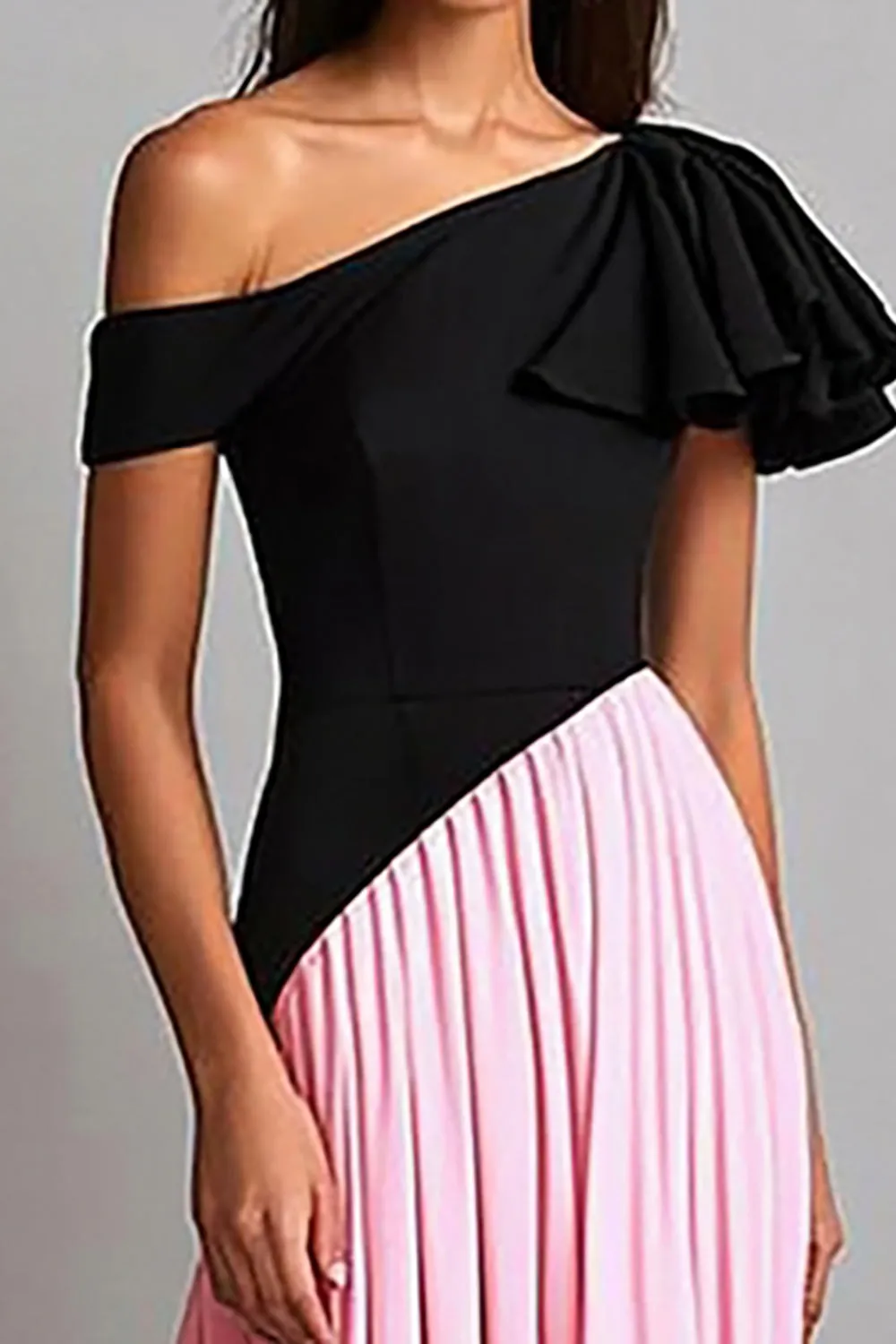 Black Pink A Line One Shoulder Gala Dress