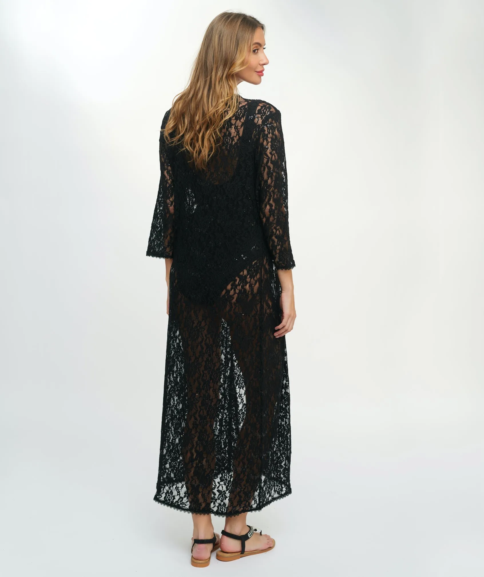 Black Sequin Lace Kimono