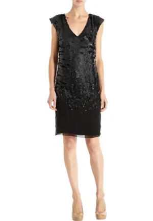 Black Sequins Cap Sleeves Mini Dress