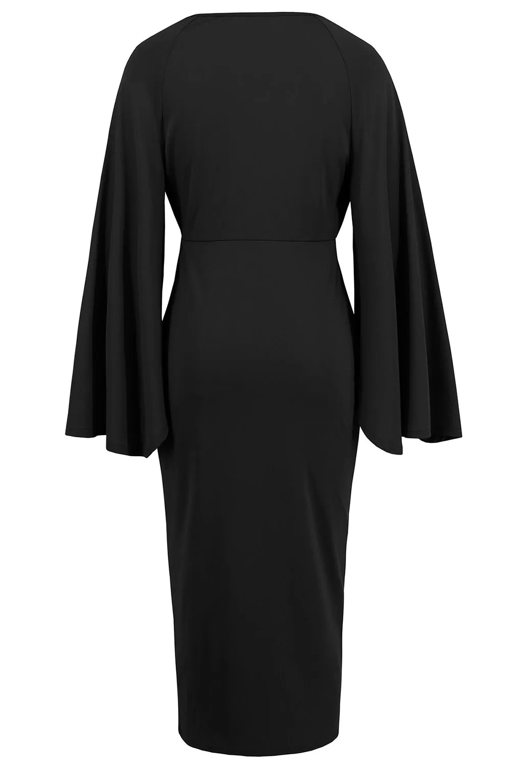 Black V Neck Asymmetrical Midi Dress with Sleeves