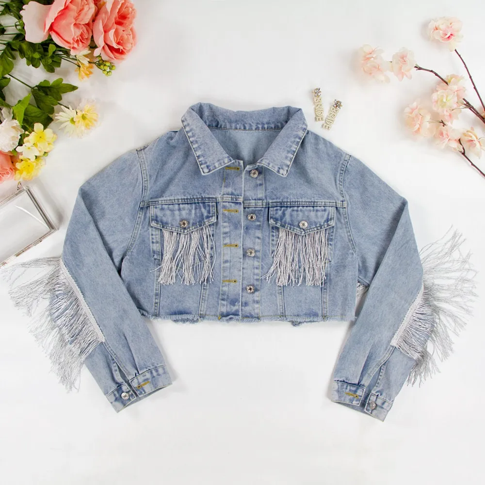 (Blue Fringe) Custom Denim Jacket