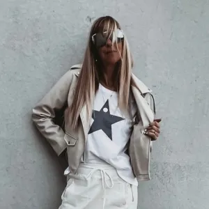 Boxy grey star white tee *boxy relaxed fit*