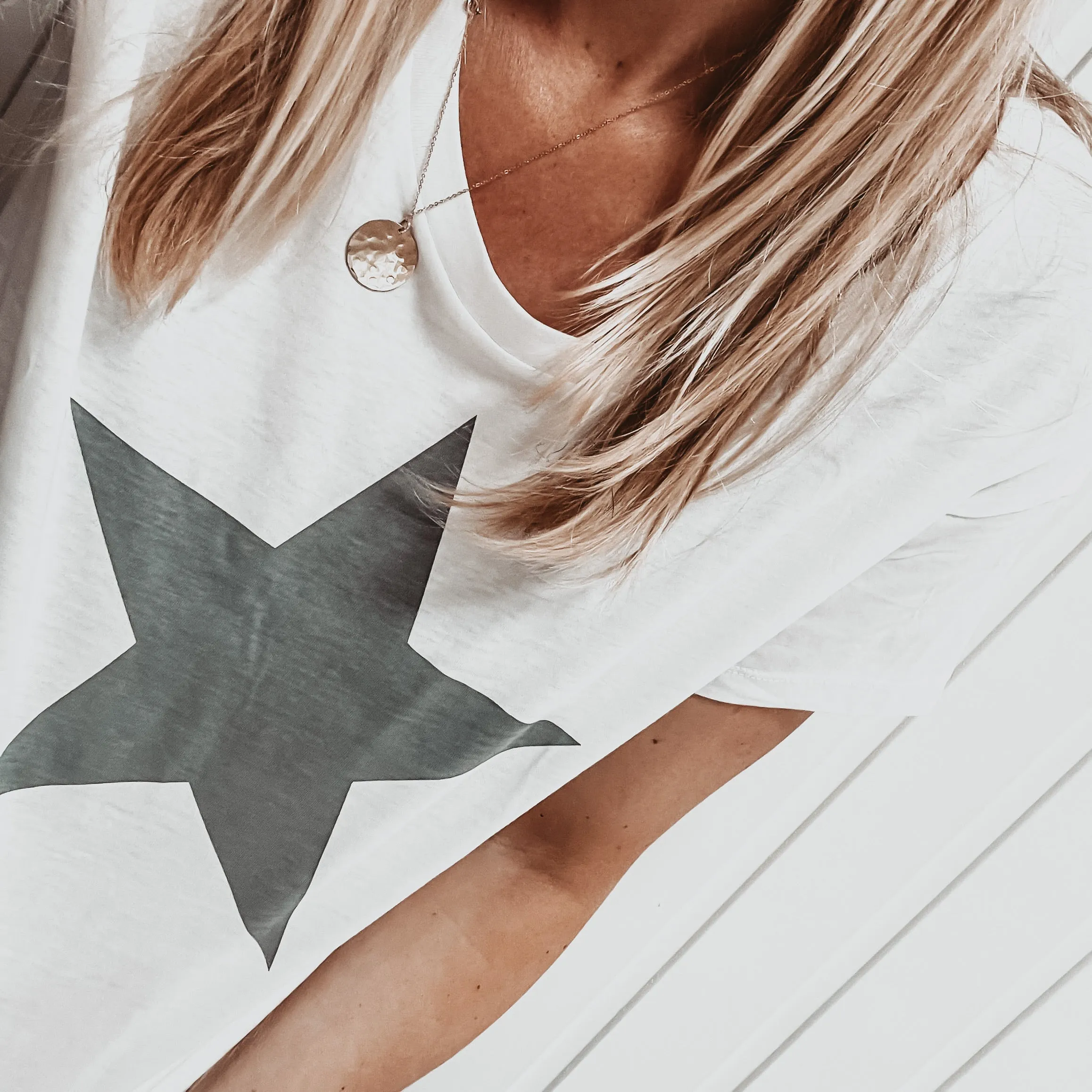 Boxy grey star white tee *boxy relaxed fit*