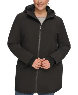 Calvin Klein Women's Plus Size Hooded Anorak with Faux Fur Lining ,  black