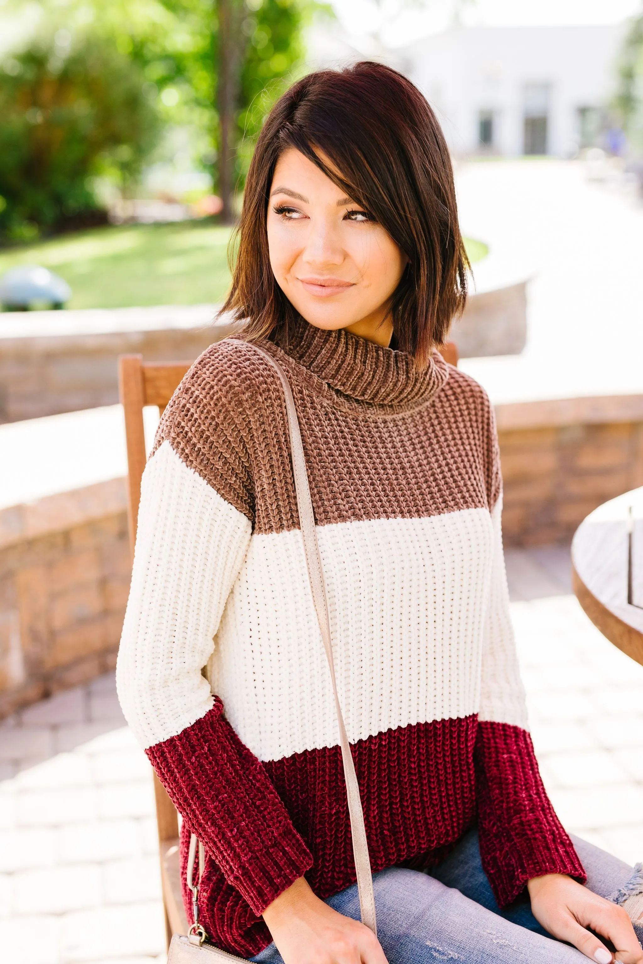 Chenille Color Block Turtleneck Sweater