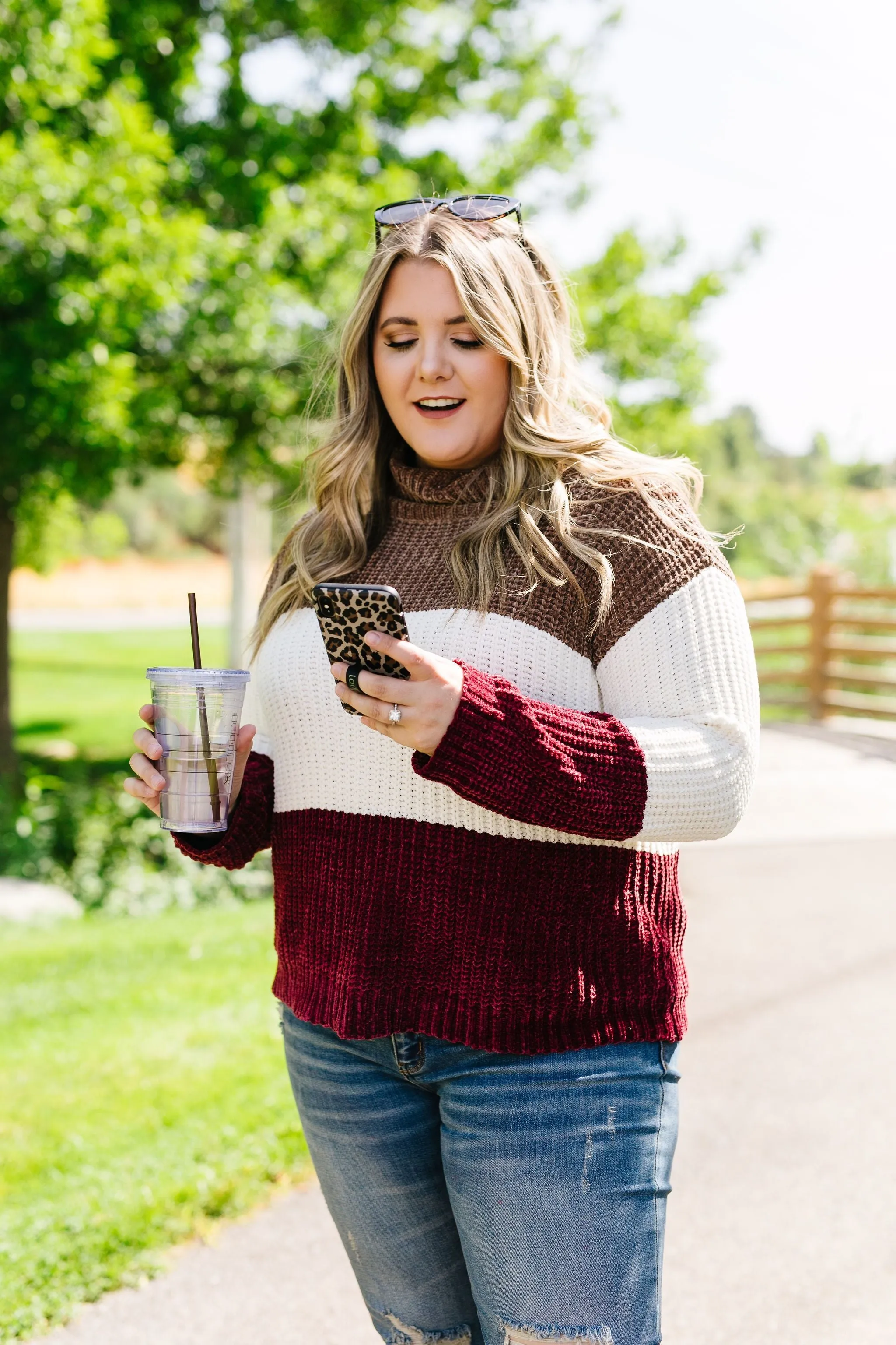 Chenille Color Block Turtleneck Sweater