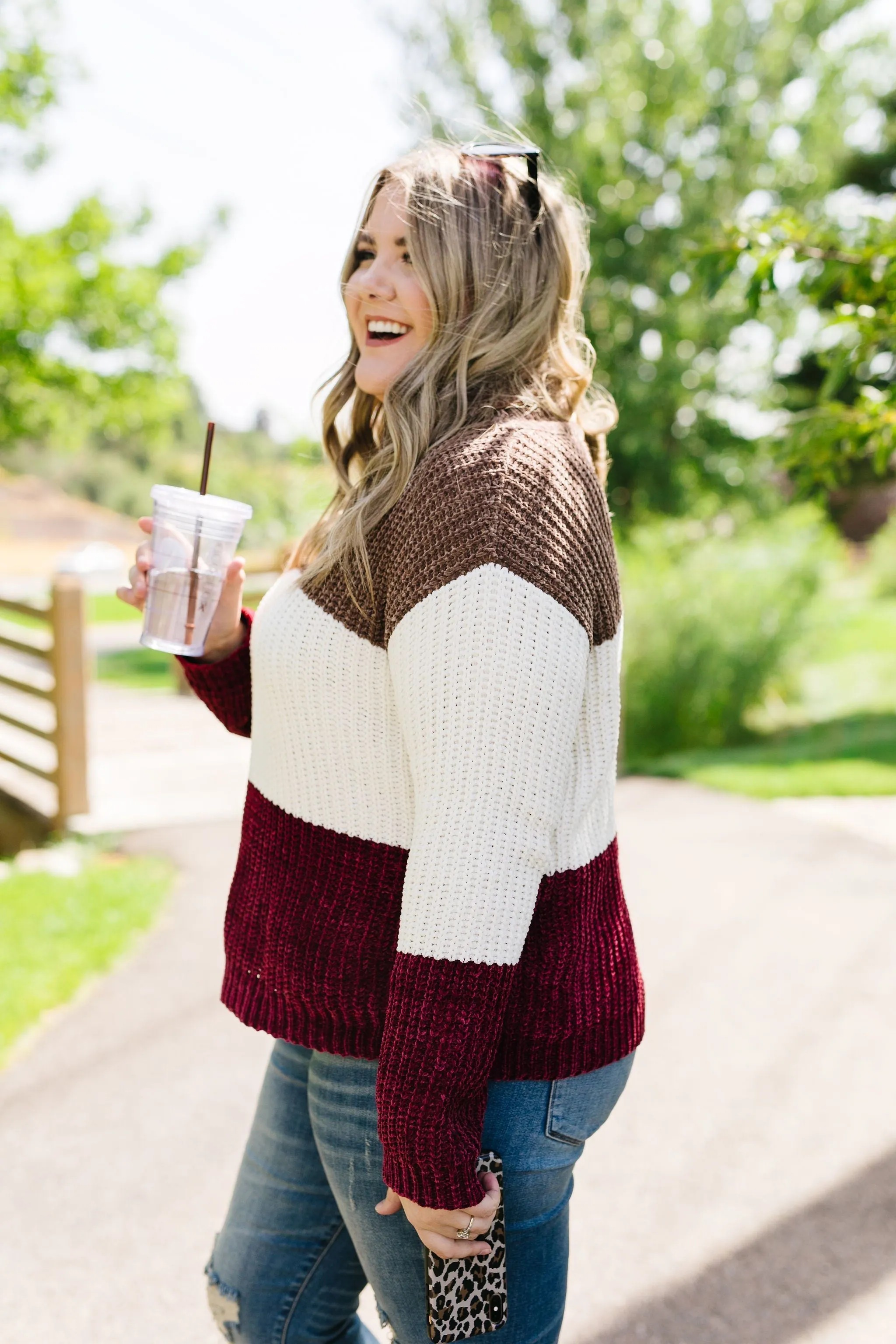 Chenille Color Block Turtleneck Sweater