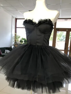 Chic Black Sweetheart Short Prom Dress Tulle Homecoming Dress #TKL2170