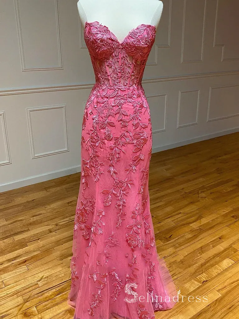 Chic Mermaid Beautiful Long Prom Dresses Sweetheart Watermelon Evening Dresses MLH1234