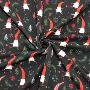 Christmas Gnomes on Black French Terry Fabric