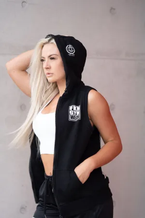 Classic Women's Zip Up Sleeveless Gym Hoodie | Black