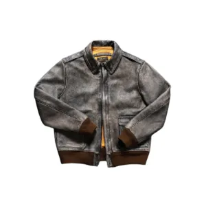 Distressed A-2 Flight Leather Jacket Grey