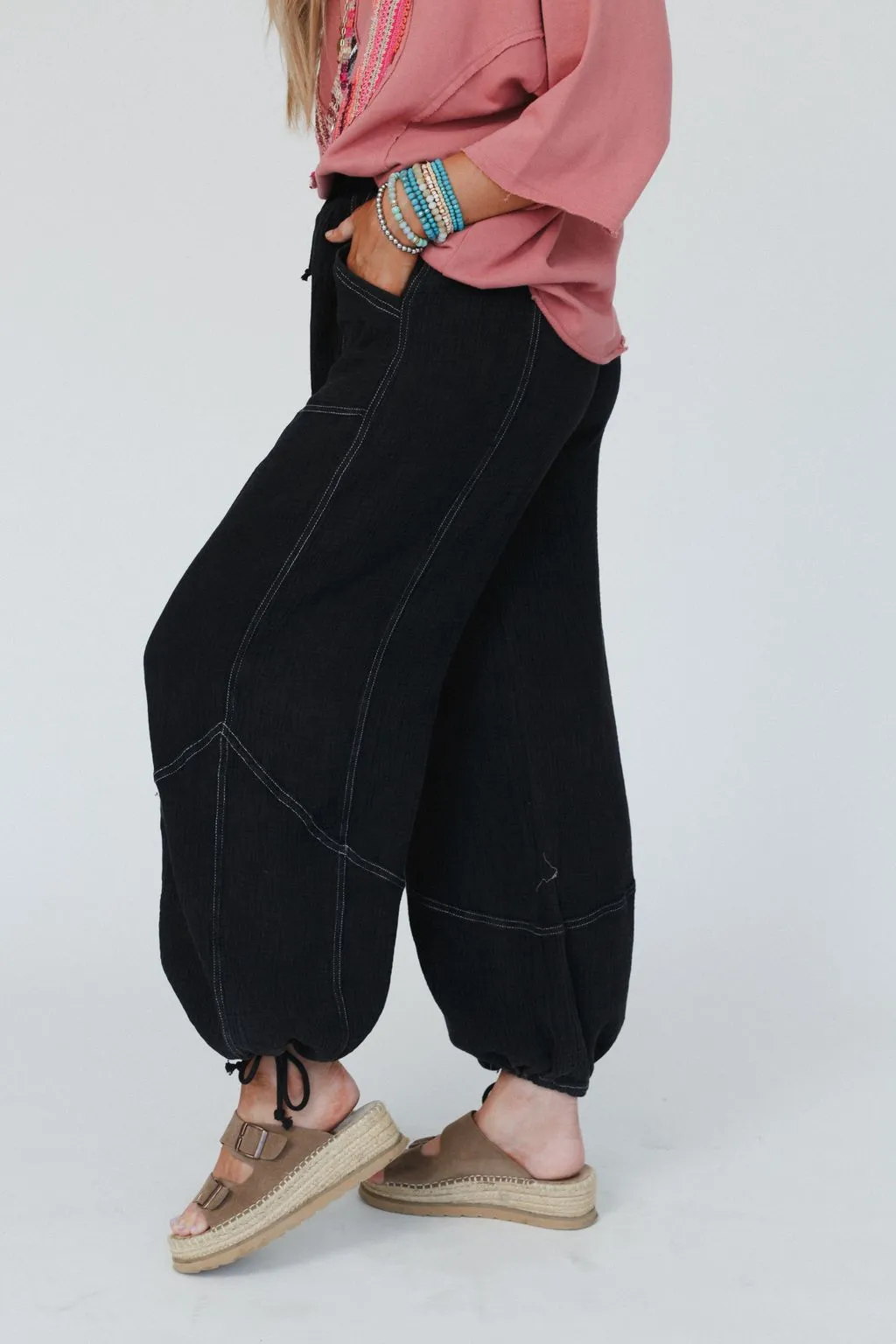 Earth Tone Wide Leg Joggers - Black