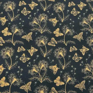 Gold Butterfly Floral French Terry Fabric