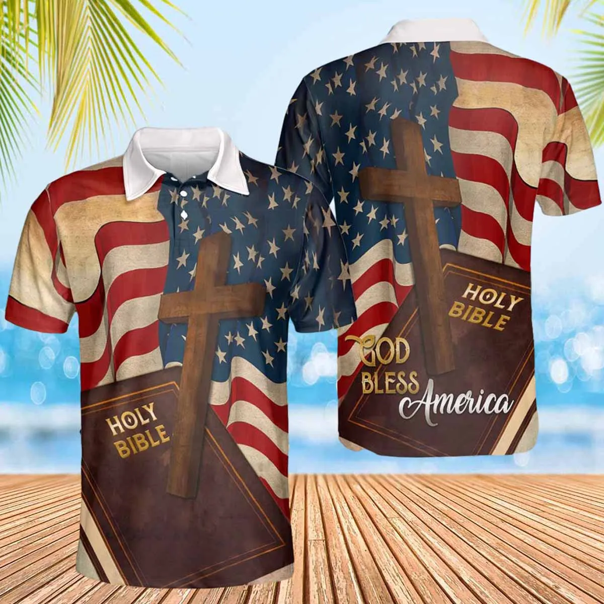 Holy Bible God Bless America Polo Shirts - Christian Shirt For Men And Women