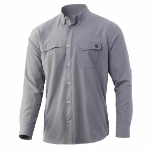 HUK Tide Point Solid Long Sleeve Collared Shirt Overcast Grey