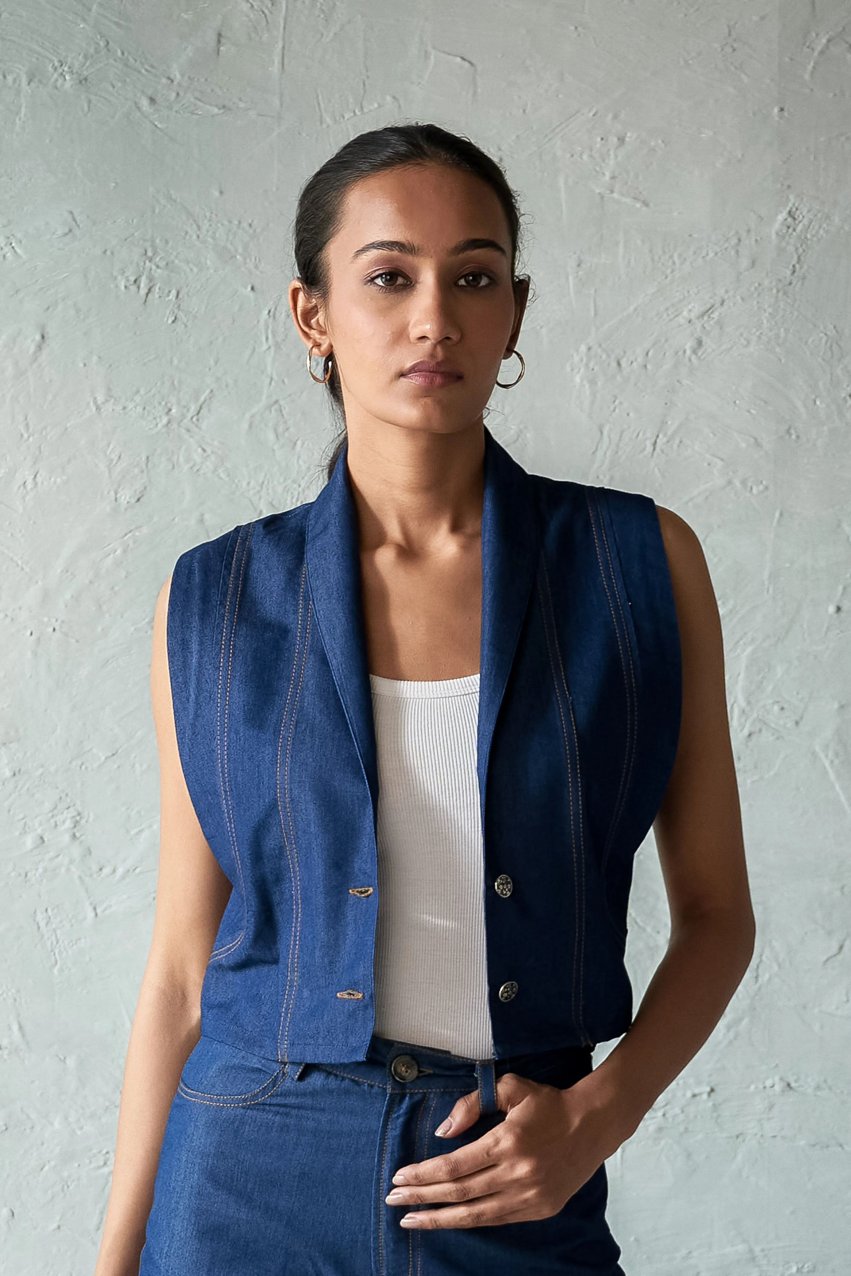 Indigo Wish Sleeveless Jacket