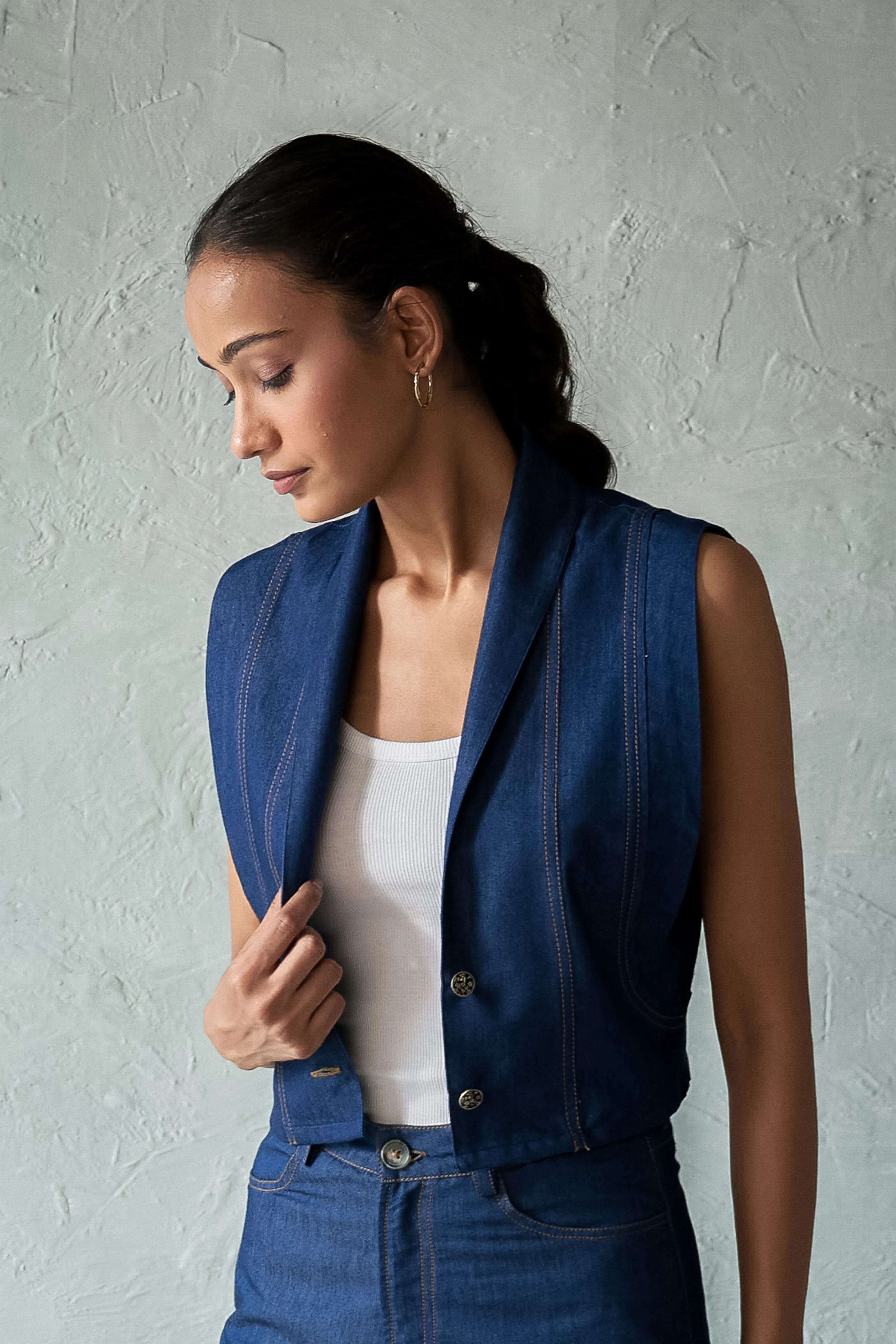 Indigo Wish Sleeveless Jacket