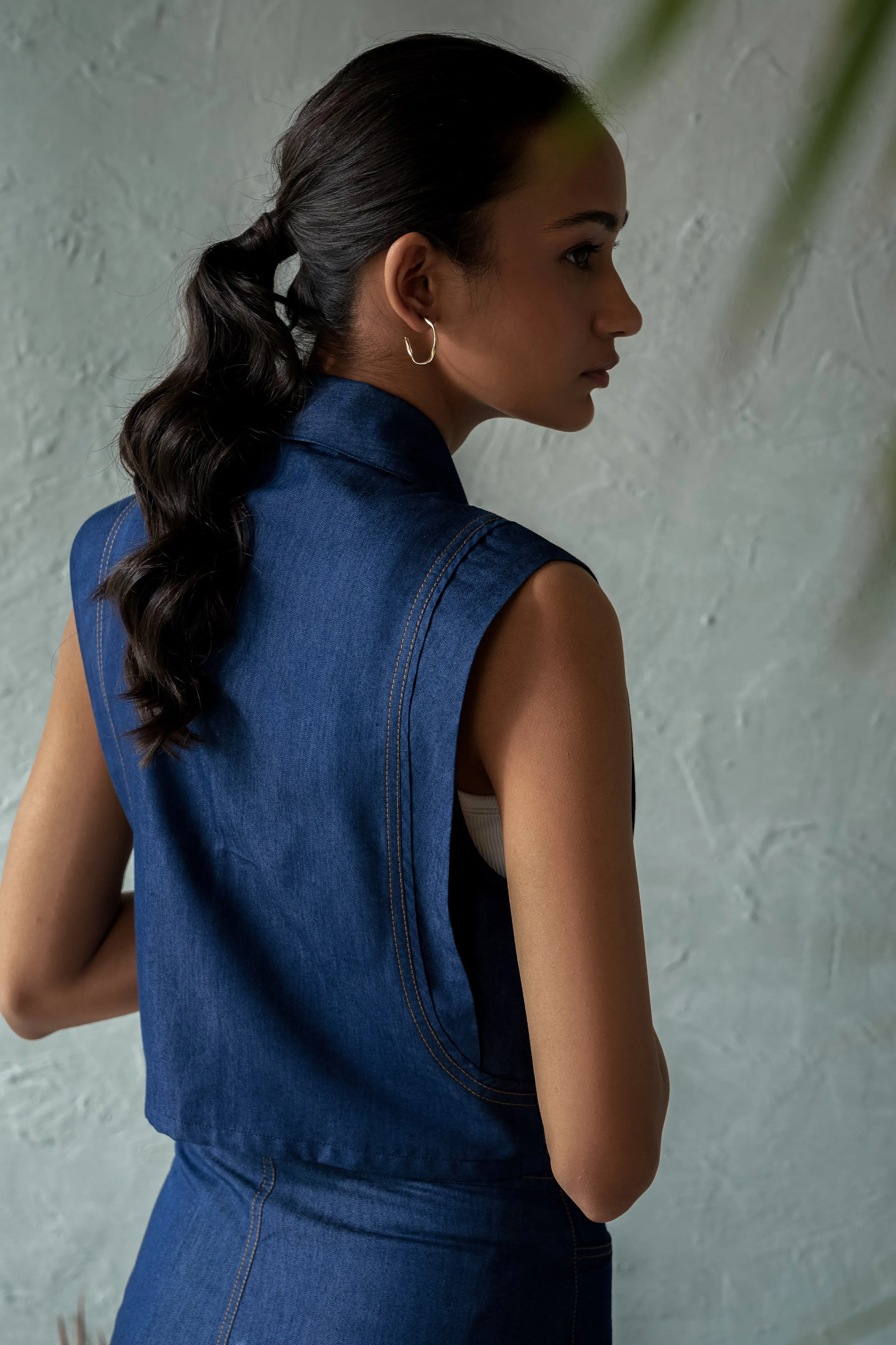 Indigo Wish Sleeveless Jacket