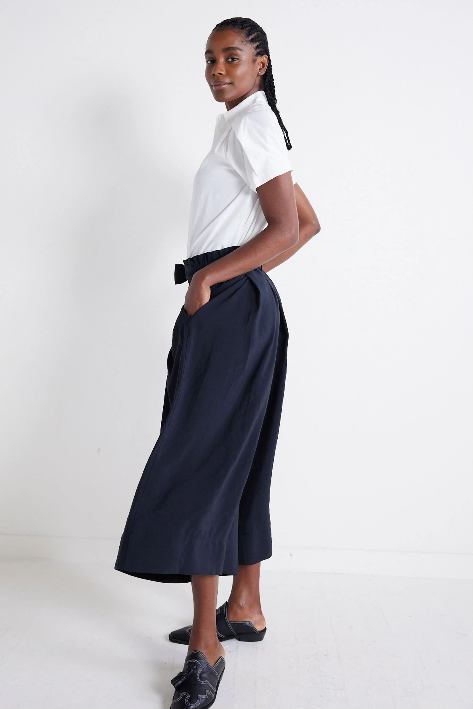 Light Poplin Paperbag Wide Leg Pants