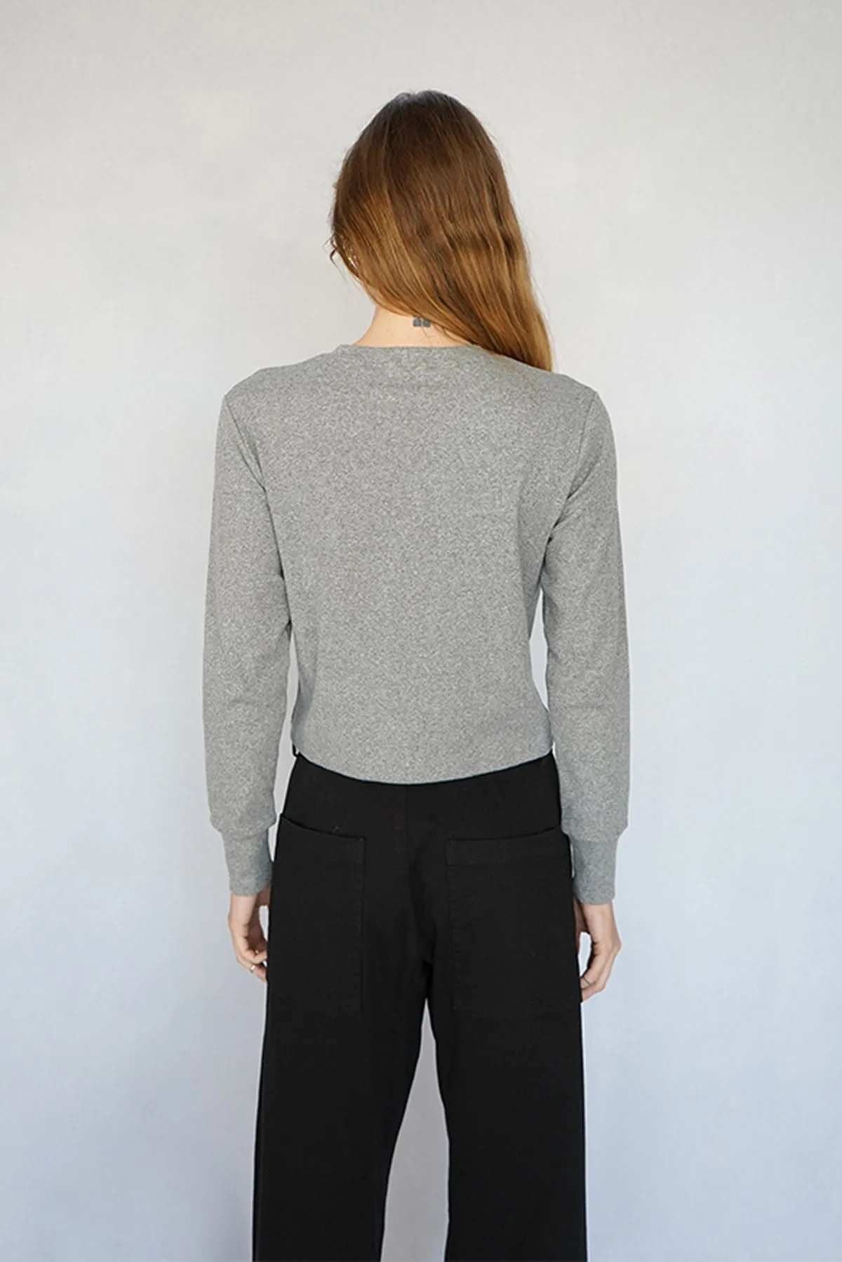 Long Sleeve Cotton Rib Crew - Heather Grey