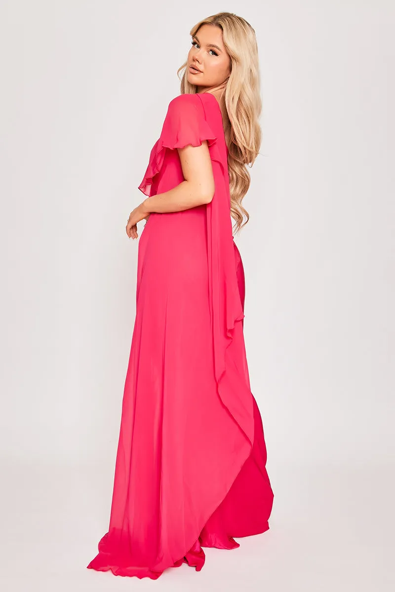 Lorenza - cerise one shoulder evening dress