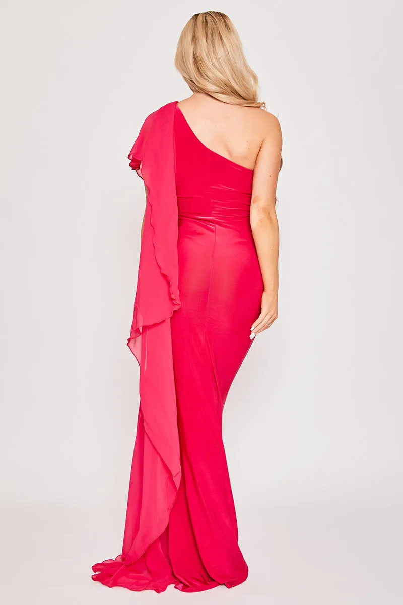 Lorenza - cerise one shoulder evening dress