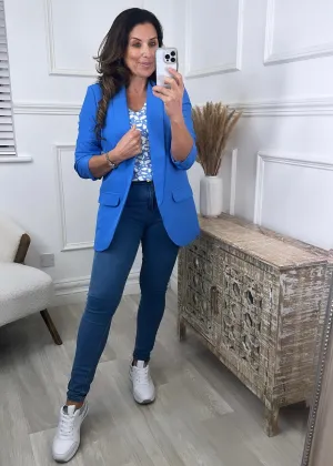 Malea Ocean Blue Gathered Sleeve Blazer