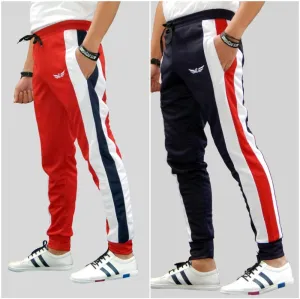 Men Colorblock Red/Dark Blue Track Pants (Pack of 2)