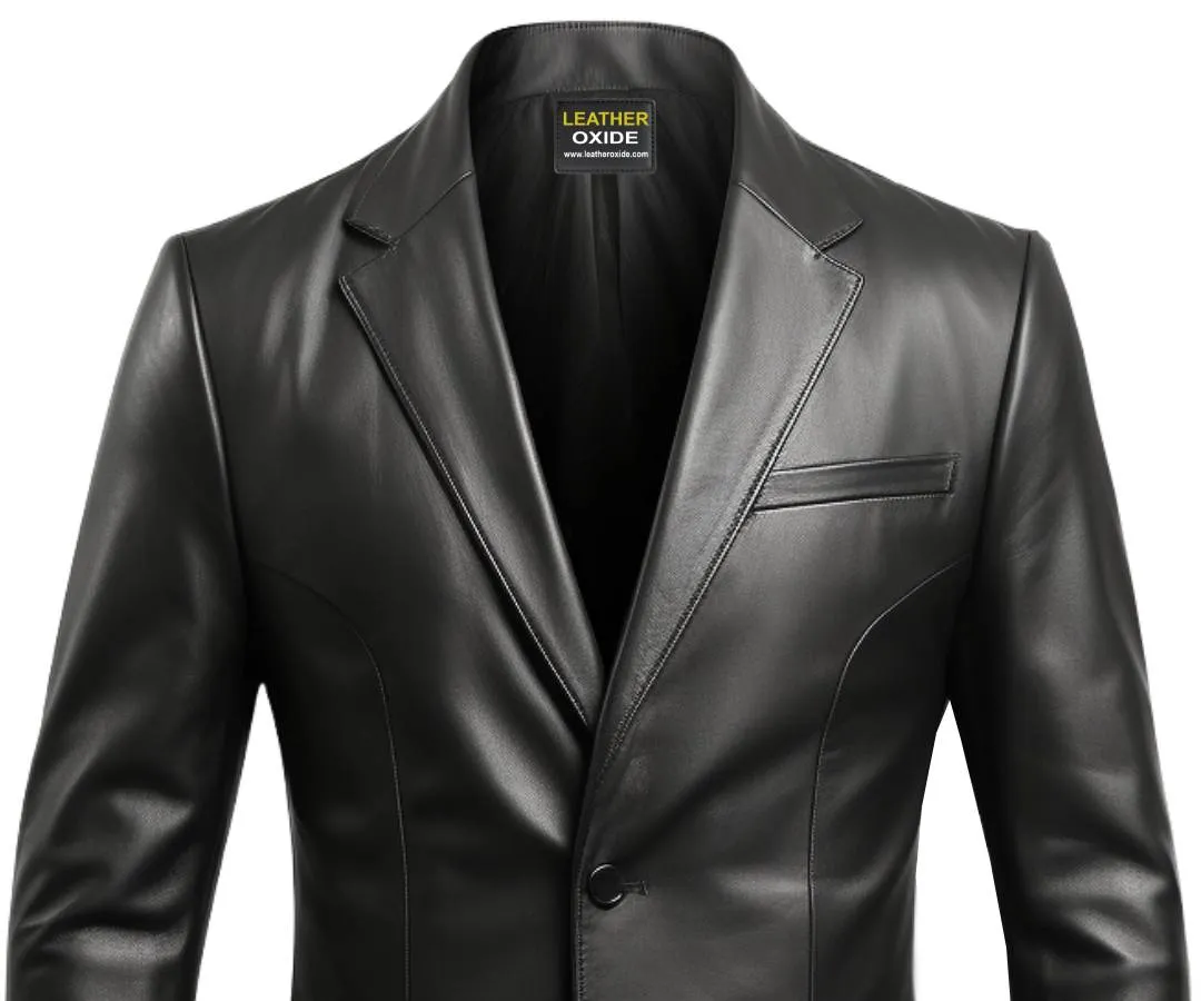 Men Designer Black Leather Blazer