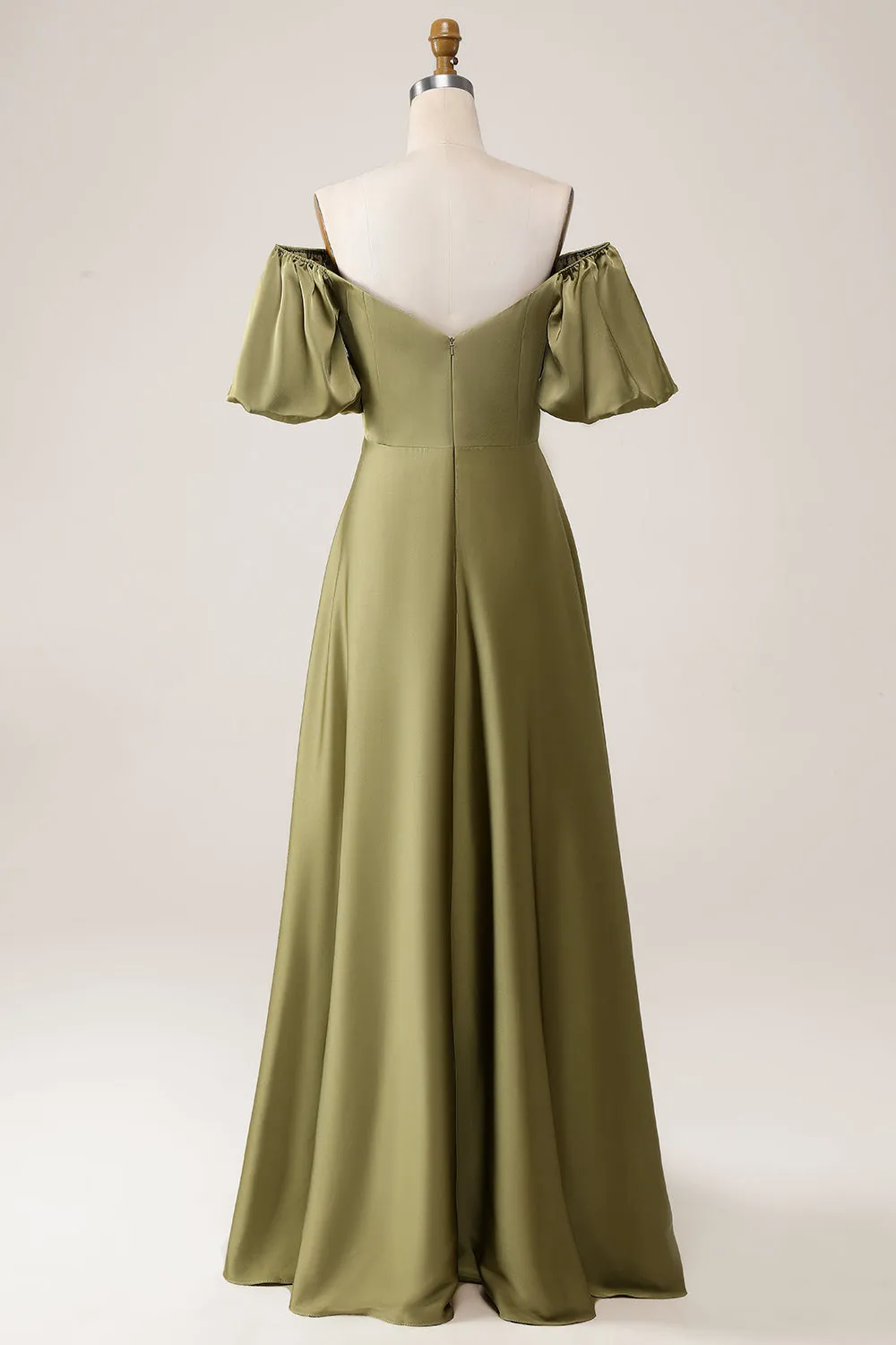 Olive A Line Off the Shoulder Maxi Dress with Short Sleeves