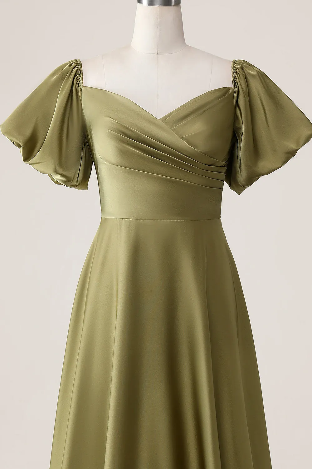 Olive A Line Off the Shoulder Maxi Dress with Short Sleeves