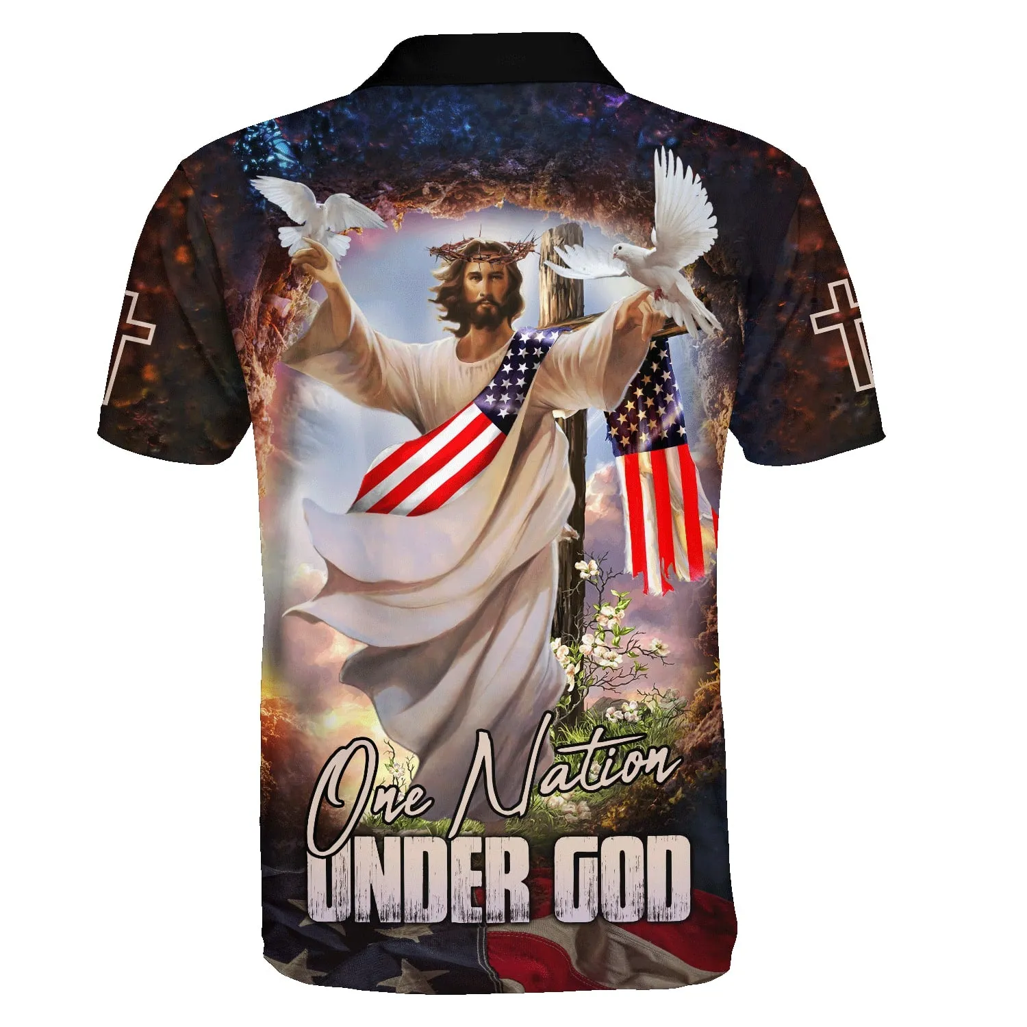 One Nation Under God Jesus And Dove American Polo Shirt - Christian Shirts & Shorts