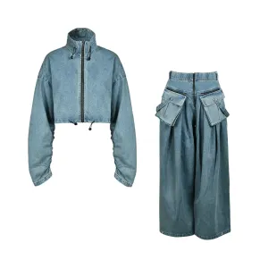 Pre Order:  Denim Sweater Wide Leg Pants Set