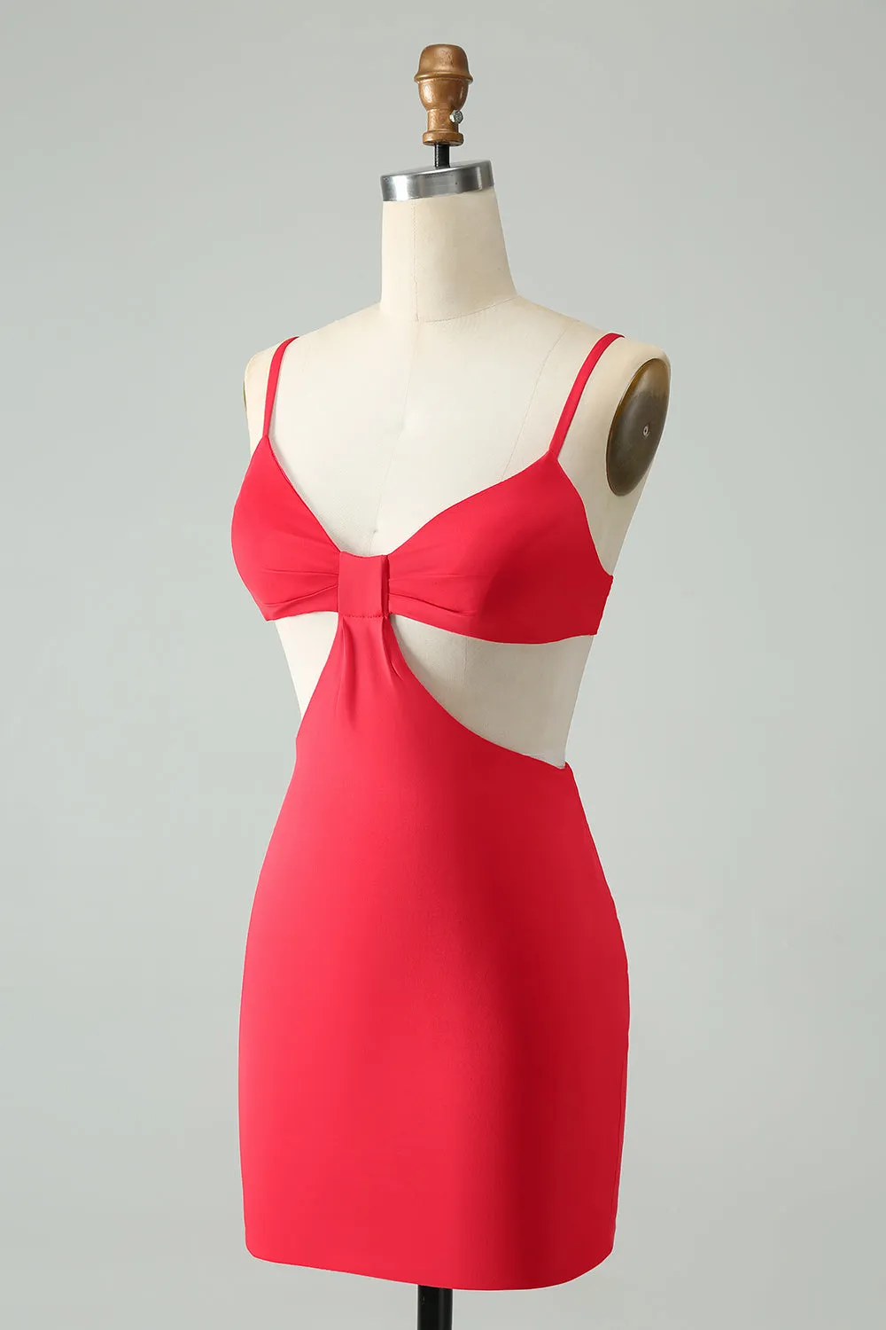 Red Tight Spaghetti Straps Hollow Out Mini Dress