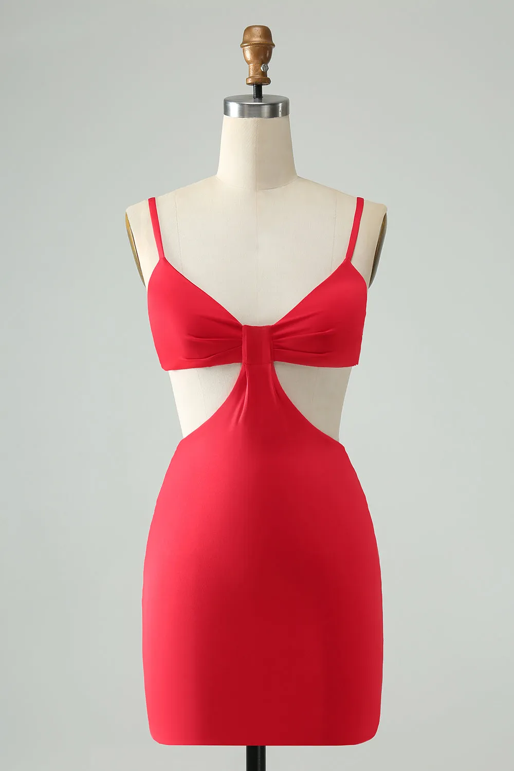 Red Tight Spaghetti Straps Hollow Out Mini Dress