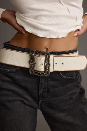 Round 'Em Up White Western Genuine Leather Belt