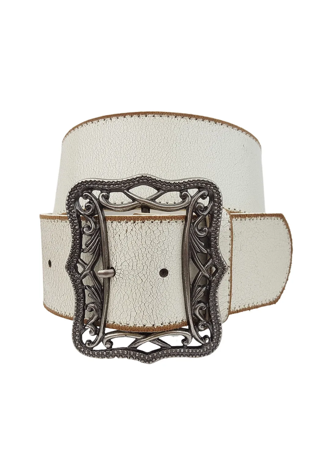 Round 'Em Up White Western Genuine Leather Belt