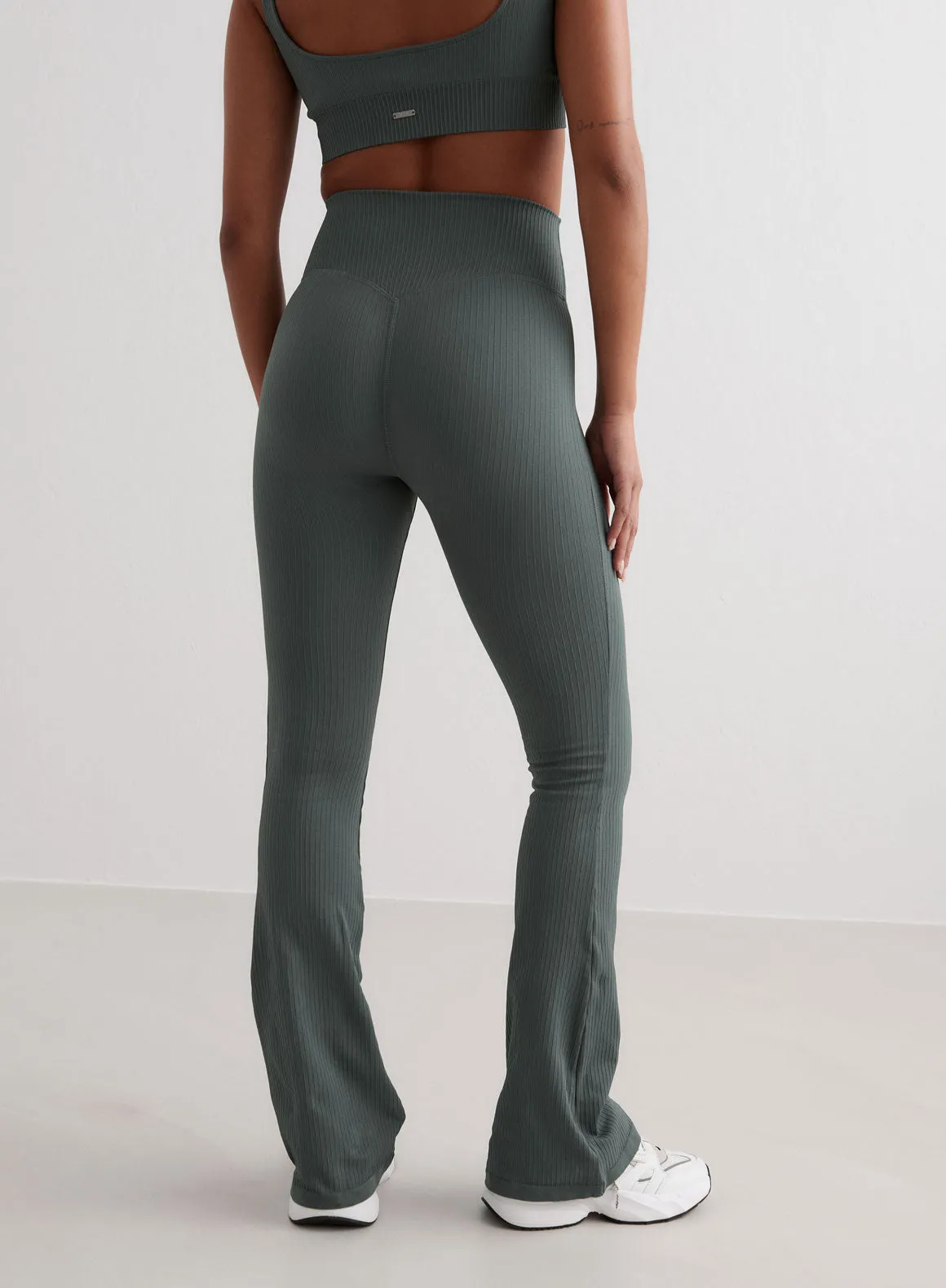 Sage Ribbed Seamless Flare Tights