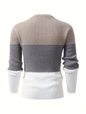 Soft Knit Mens Color Block Sweater - Ultra-Comfy High Stretch Pullover - Stylish Casual Wear for Fall Winter