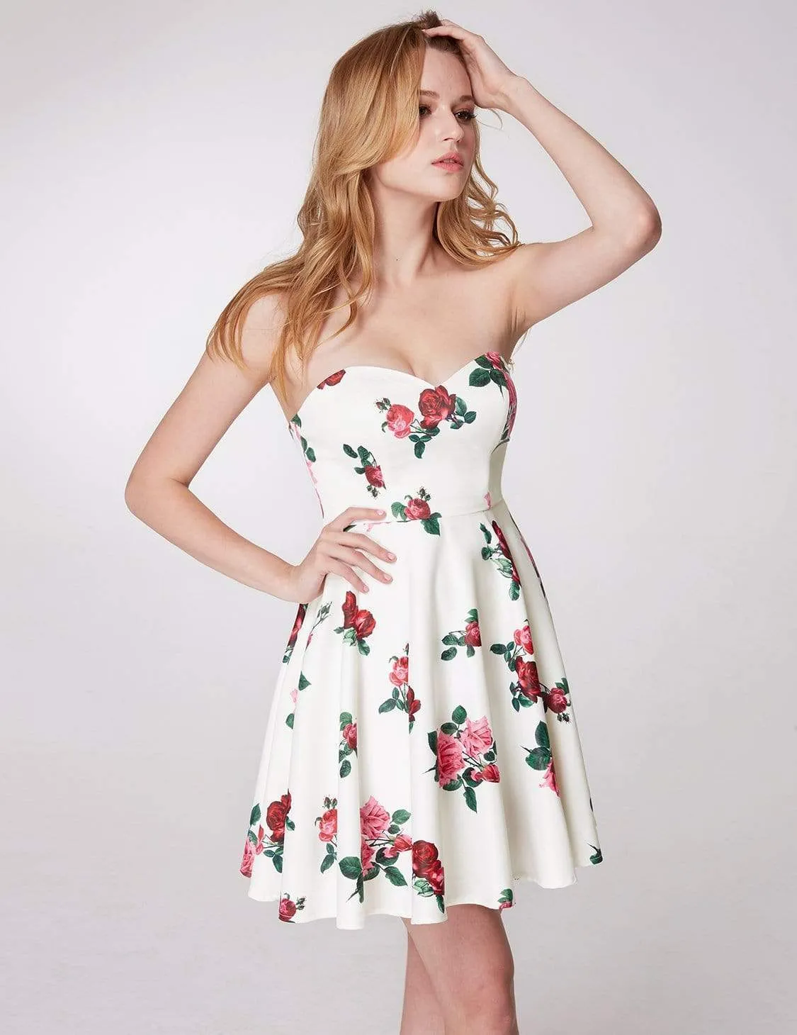 Strapless Rose Print Party Dress