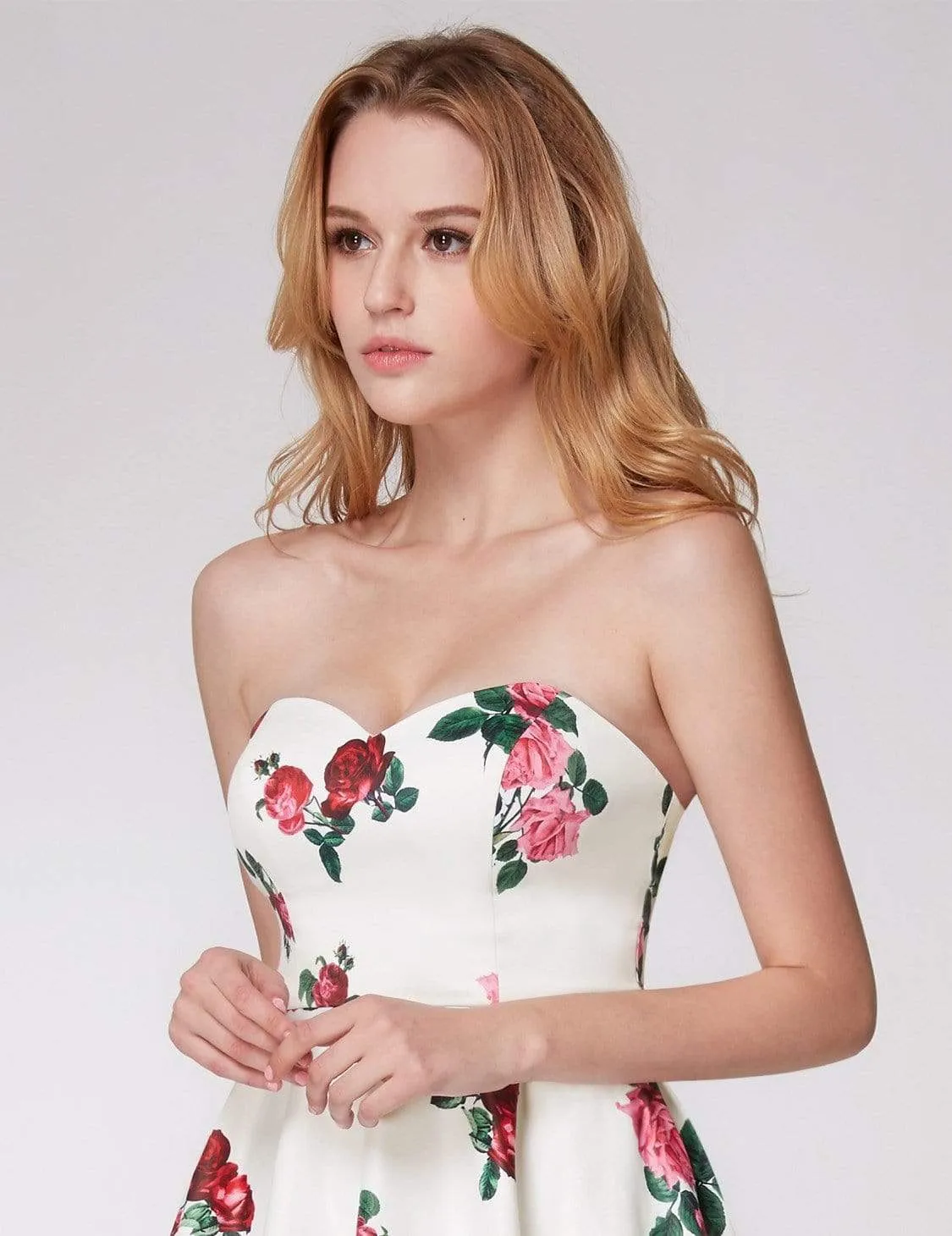 Strapless Rose Print Party Dress