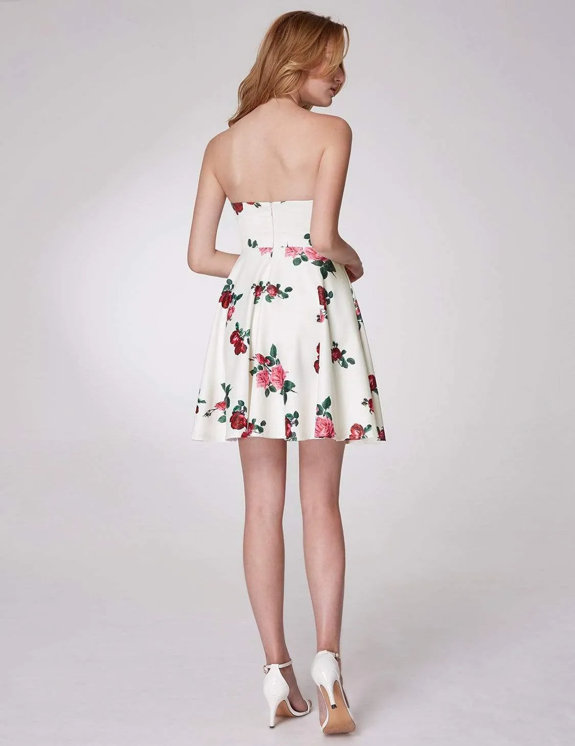 Strapless Rose Print Party Dress