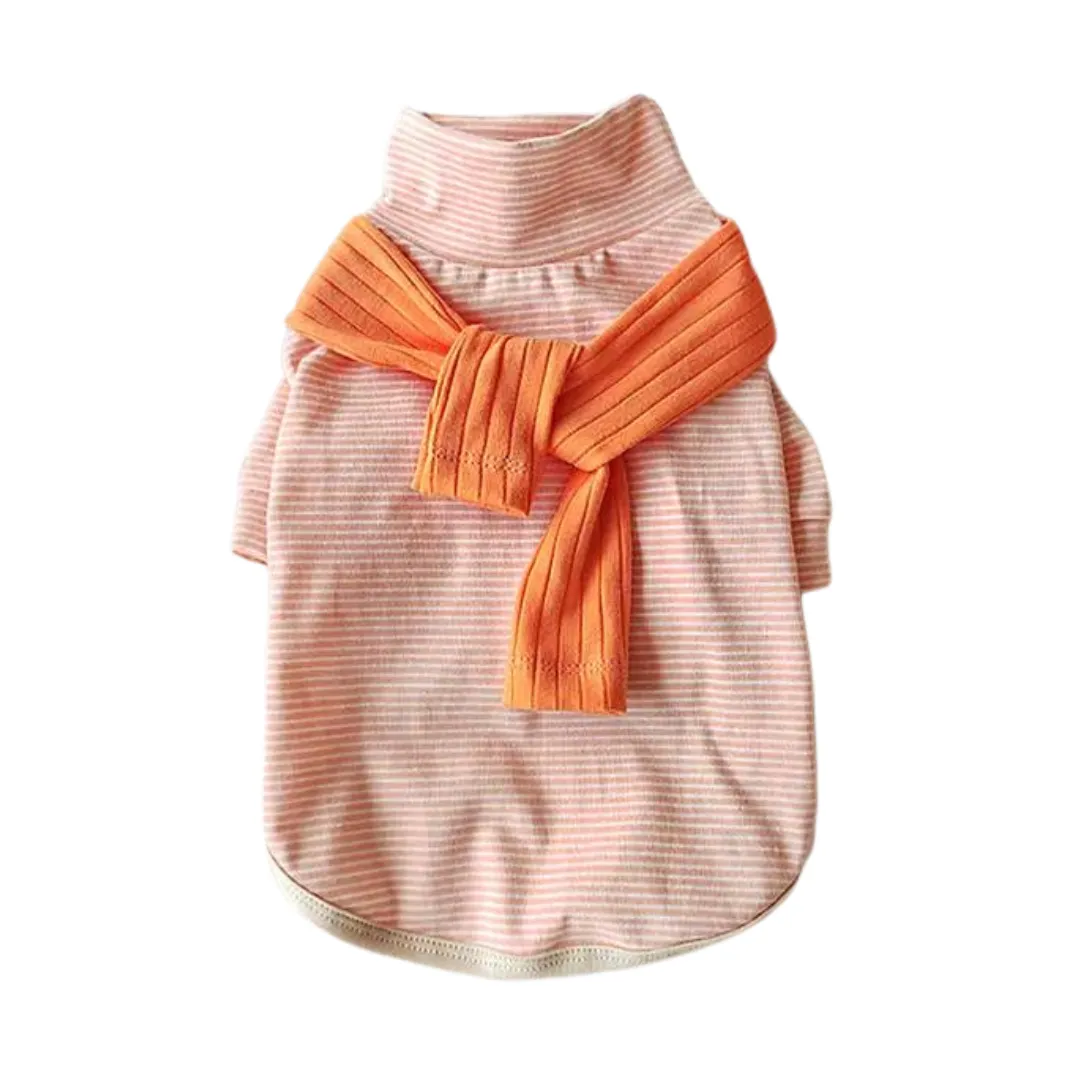 Striped Tee with Scarf - Orange