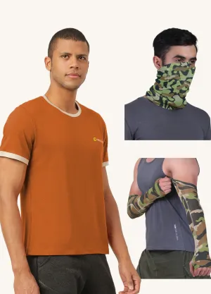 Summers Essential Combo - Crew Neck T-shirt, Arm Sleeves & Bandana Mask