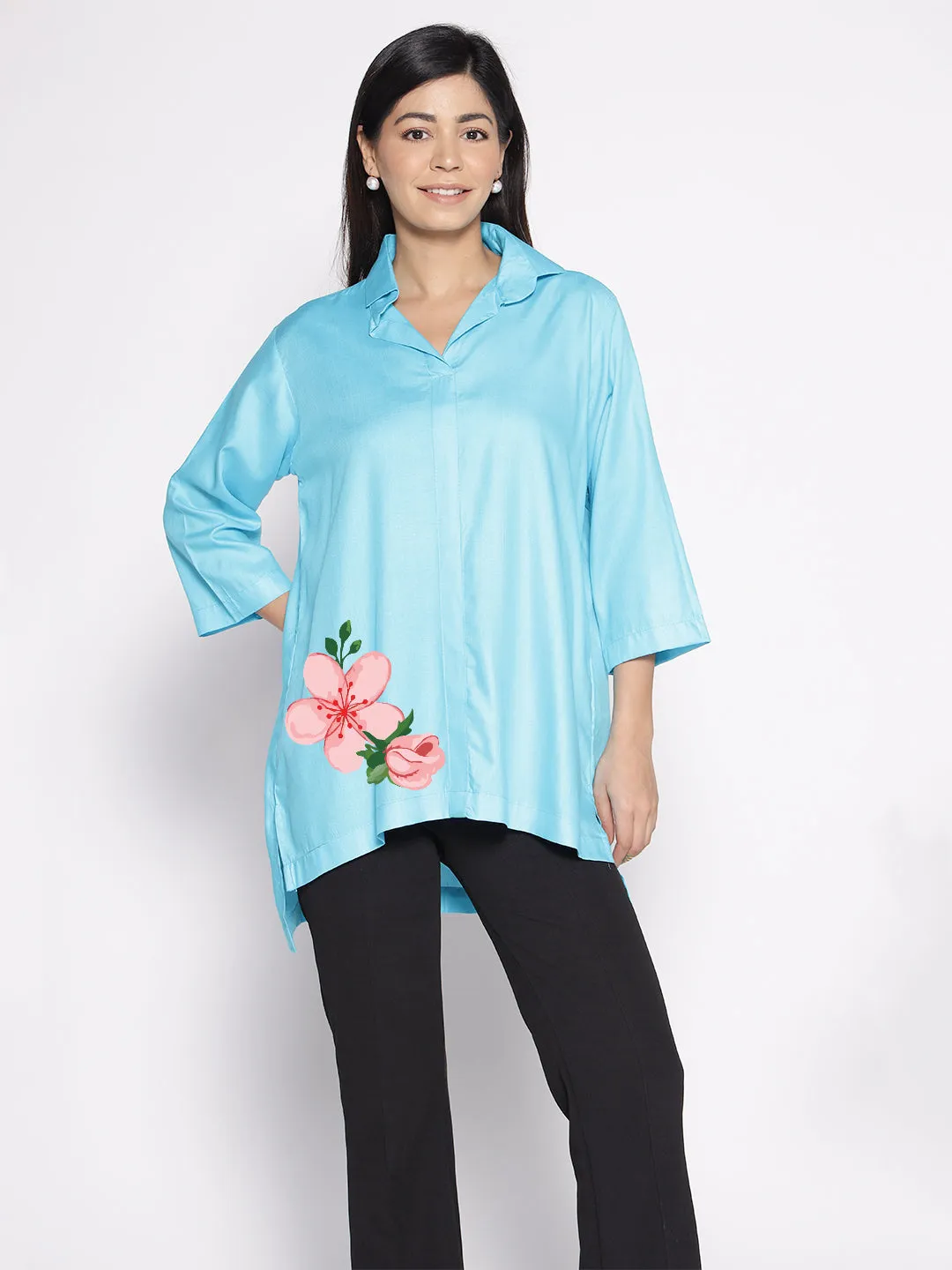 Turquoise Rayon ShirtTop - Anemon