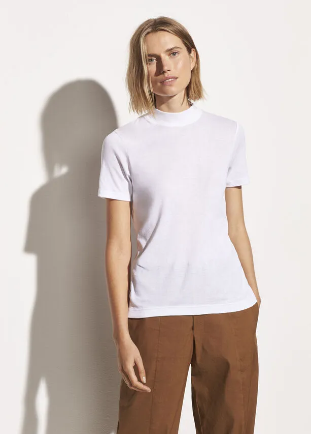 Vince - S/S Mock Neck Tee in Optic White