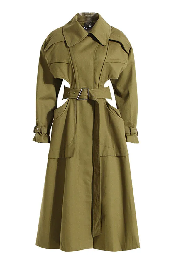 xiangtuibao Solid Color Striking Belted Cutout Irregular Trench Coat