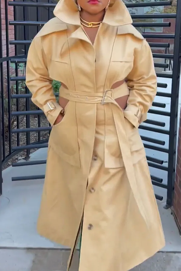 xiangtuibao Solid Color Striking Belted Cutout Irregular Trench Coat